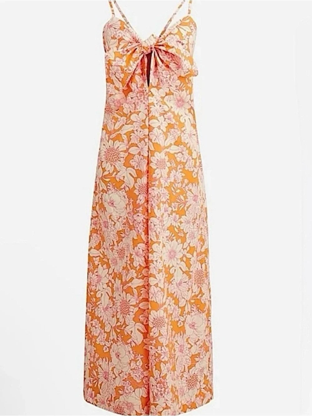 J Crew Orange floral cotton poplin tie front midi dress